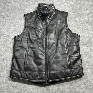 VINTAGE Gap Leather Vest Womens Extra Small Black Full‎ Zip Pockets Ladies Flaw